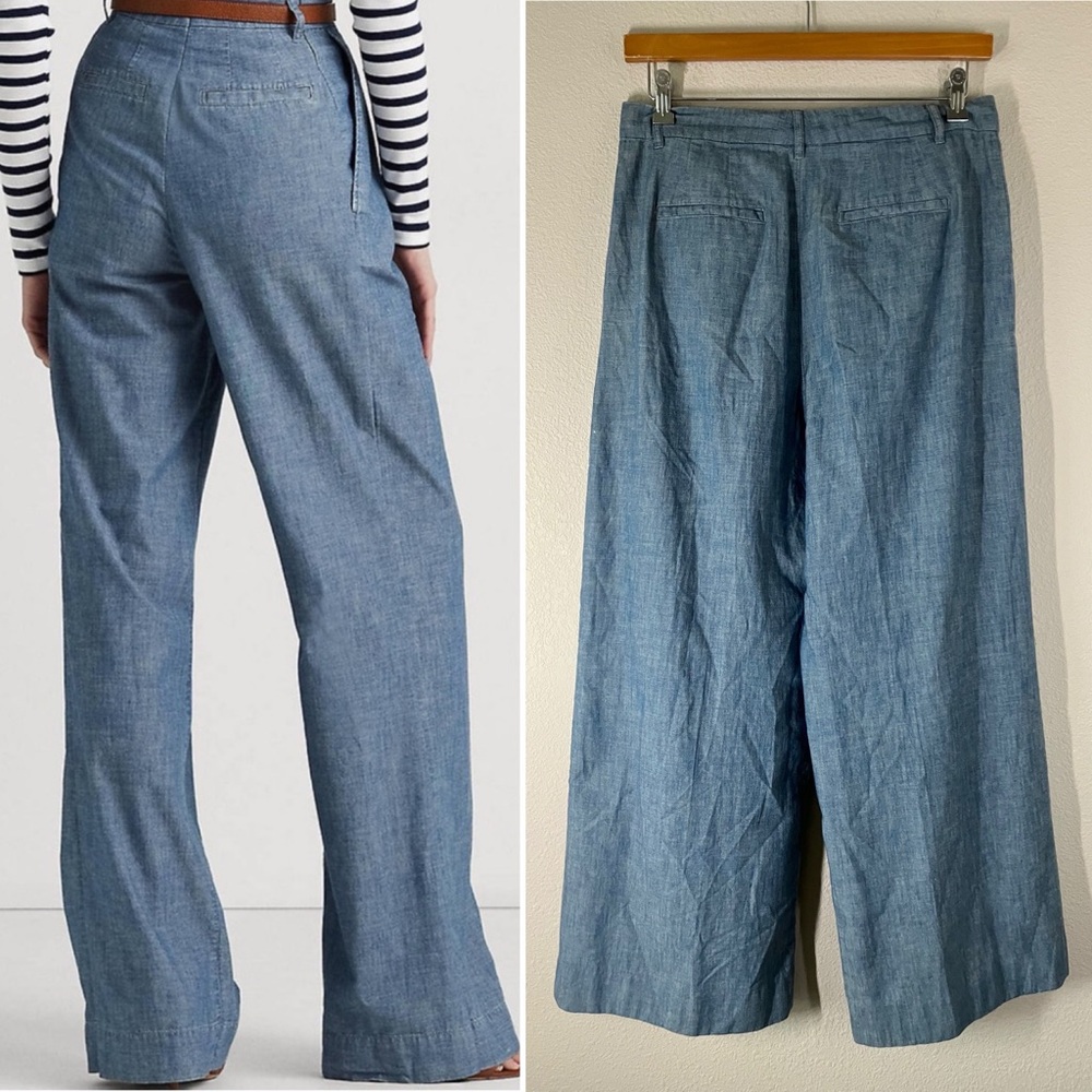 LAUREN RL Wide Leg Chambray Trouser Pants Size 10 Pleated Old Money Heritage - Picture 8 of 10